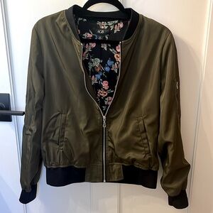Never worn olive green satin bomber jacket